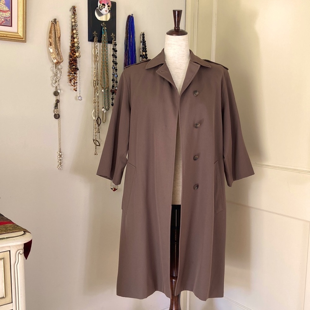 Vintage Calvin Klein for Saks 5th Avenue Khaki Trench Swing Coat 🧥 Sz 2